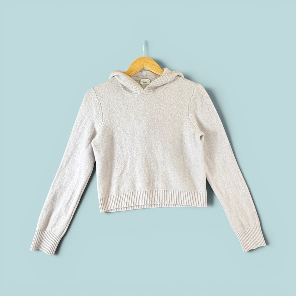 Club Monaco 100% Cashmere Cropped Hoodie Sweater Light Gray Heather Large L